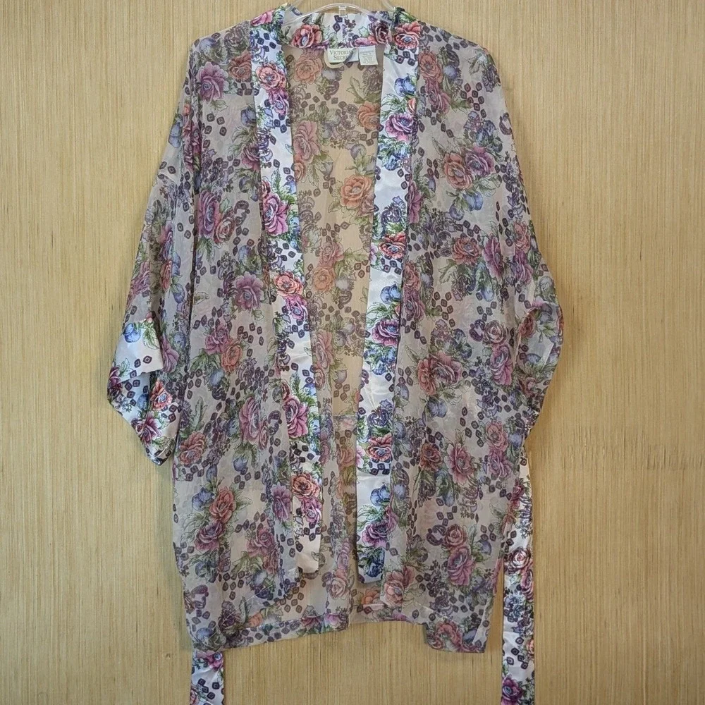 Vintage Victorias‎ Secret Gold Label Floral Paisley Sheer Kimono Robe One Size